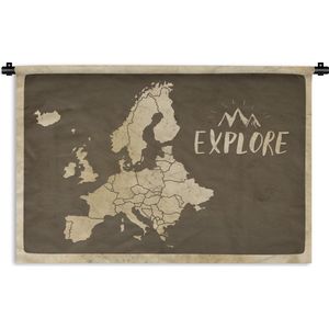 Wandkleed EuropakaartenKerst illustraties - Vintage Europakaart met de tekst Explore Wandkleed katoen 180x120 cm - Wandtapijt met foto XXL / Groot formaat!