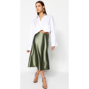 Trendyol Zwarte Satijnen A-Lijn/Klokvormige Midi Gebreide Rok Twoaw24Et00088