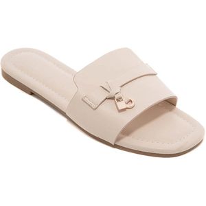 Dames slippers beige – elegante instappers met gouden detail – Comfortabele Zomerslippers – maat 37- zomer slippers