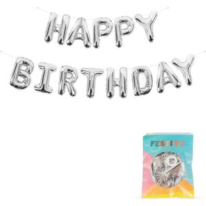 Festivz Zilveren Happy Birthday Letters Ballonnen - Zilver – 40 CM - Decoratie – Feestversiering – Zilver - Verjaardag - Bruiloft - Feest