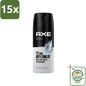 15 x Axe - Deodorant Spray - 72hrs Anti Sweat - Ice Chill - 150 ml - Grootverpakking - Anti-sweat Spray - 72 Uur Bescherming - Ijskoude Citroen - Munt Geur - Deodorant Spray