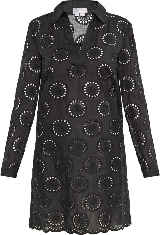 usha - A-lijn Jurk - Katoen - V-hals - Lange Mouwen