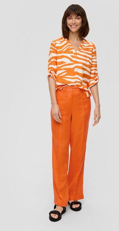 s.Oliver - CASUAL - Damesbroek - Effen - Puur Linnen - Wide Leg