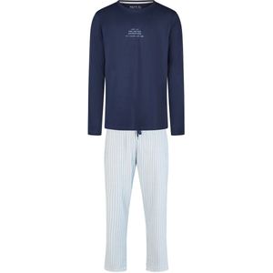 Phil & Co - Heren Pyjama Set - Donkerblauw/Grijs Gestreept