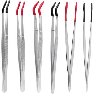 Allecto plus - Set van 6 rubberen pincetten voor industrieel sieraad en hobby, roestvrij staal, gereedschap met gecoate punten, zwart en rood.