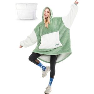 Oversized Decken Hoodie voor Volwassenen – Gezellige Sherpa Deken en Sweatshirt in Salie Groen