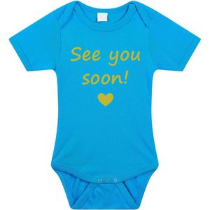 Baby rompertje met leuke tekst | See you soon! |zwangerschap aankondiging | cadeau papa mama opa oma oom tante | kraamcadeau | maat 80 blauw goud