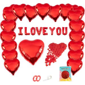 Festivz I Love You Set Compleet - Liefde – Hartjes Decoratie - Rozenbladen - Love - Feestversiering – Rood - Wit - Cadeau - Feest - Man & Vrouw - Hem & Haar - Valentijn - Valentijnversiering - Valentijnsdag - Moederdag