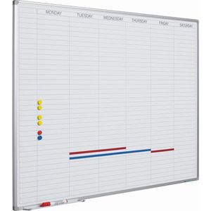 Whiteboard Deluxe - Geëmailleerd staal - Weekplanner - Maandplanner - Jaarplanner - Magnetisch - Wit - Engels - 90x120cm