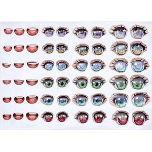 Allecto plus - 3D Cartoon Ogen Mond Stickers - 54 stuks - Anime Ogen Paster - Leuke Oogsticker - DIY Anime Gehaakte Gezicht Craft Poppen