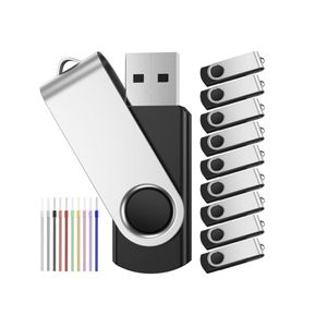 Set van 10 USB-sticks 32 GB - Zwarte draagbare geheugenstick USB 2.0 - 10 stuks veelkleurige koorden