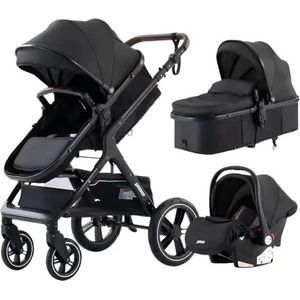 Kinderwagen - Wandelwagen - 3 in 1 set - Incl. Maxi Cosi - Wiegbak - Buggysit - Complete Set - Inklapbaar - Zwart