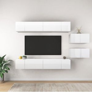 The Living Store Tv-meubelset Modern - Spaanplaat - Hoogglans wit - 60 x 30 x 30 cm - 8 stuks