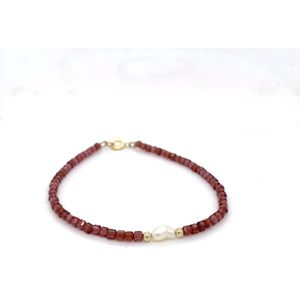 Pat's Jewels Armband - Dames Armband - Kralen Armband - Rood - Granaat