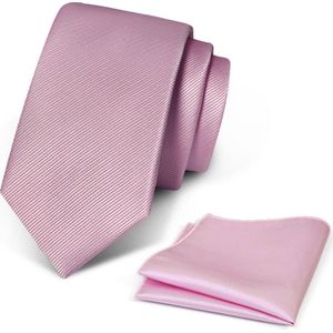 Premium Ties - Luxe Stropdas Heren + Pochet - Set - Polyester - Roze - Incl. Luxe Gift Box!