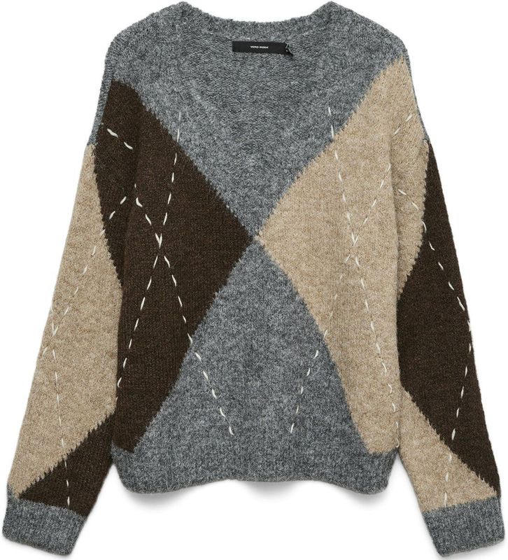 Vero Moda - Vmbliss Ls V-neck Handstitch Pullov - Gemêleerde Trui - Medium Grey Mel