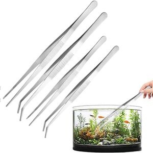 Allecto Plus - Set van 4 roestvrijstalen pincetten - Lang en puntig - Voor aquascaping, koken en laboratorium - Keukenpincet met recht en gebogen uiteinde - 20 cm/30 cm