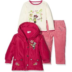 Disney Minnie Mouse - 3-delige outfit - Rode jas - Witte trui - Roze broek - 67 cm - 6 maanden