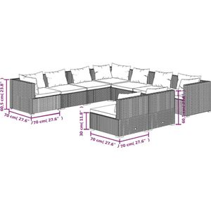 VidaXL 9-delige Loungeset met Kussens - Poly Rattan Zwart