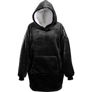 Fleece Hoodie - Plaid met mouwen - Zwart - One size fits all - Dames en Heren