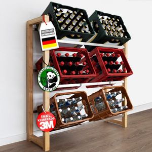 FLOORDIREKT Drankenkratrek Flash voor 6 kratten - Gemaakt van Bamboe & Roestvrij Staal - Stabiel & Robuust Waterkratrek - Bierkratrek, Kratstandaard, Drankenkast, Drankenrek