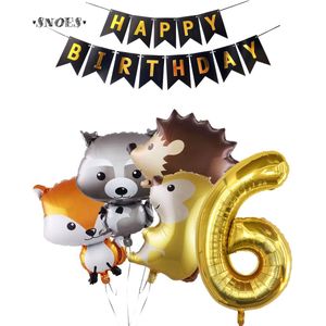 Snoes Ballonnen Plus nummer ballon 6 Jaar Set Bosdieren Pakket – Dieren Feestpakket Cijferballon 6 - Kinderverjaardag Versiering