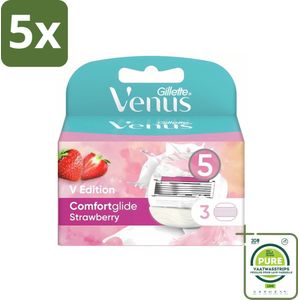 5 x Gillette - Venus Comfortglide - Strawberry - Zoete geur en hydratatie - 3 Navulscheermesjes - Grootverpakking - Scheermesjes - Scheermesjes Voor Vrouwen - Gillette Venus - Venus Comfortglide - Gladde Huid