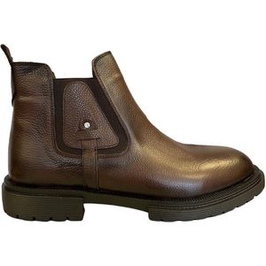 Heren schoenen- Chelsea Boots- Enkellaars (Let op: Zonder rits) Mannen laarzen 1006- Leather- Bruin- Maat 41