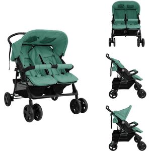 vidaXL Tweeling Kinderwagen - Tweeling Kinderwagens - Kinderwagen - Kinderwagens - Tweelingkinderwagen staal groen