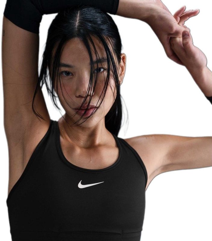 NIKE HF5360-010 Swoosh Pocket Sportbeha Dames Zwart/Wit Maat L