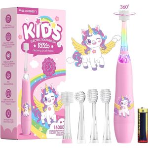 Kinderen elektrische tandenborstel 1-3 jaar met 4 modi en LED-licht - 360 graden reiniging en IPX7 waterdicht