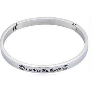 BY-ST6 Bangle Armband met tekst ""La Vie En Rose"" kleur Zilver 6mm!