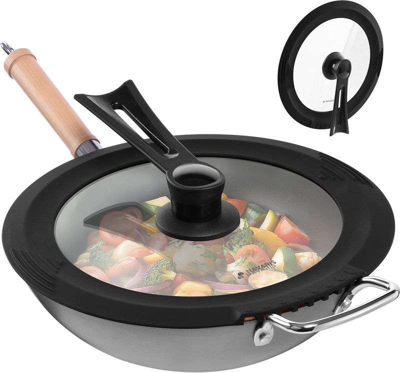 Navaris - Universele Deksel - Pannendeksel - Zwart - Van Geharde Glas, Siliconen en Bakeliet, Maat 26/28/30 cm