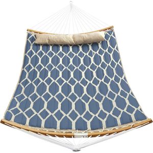 Hangmat Leandro - Gewatteerd - Gewatteerd - Met Hoofdsteun - 200x140 cm -Tot 225 kg draagvermogen - Blue/Beige Diamonds