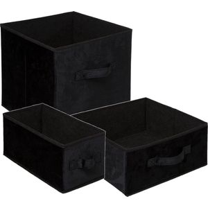 Set van 3x stuks opbergmanden/kastmanden 7/14/29 liter zwart van polyester 31 cm - Opbergboxen - Vakkenkast manden