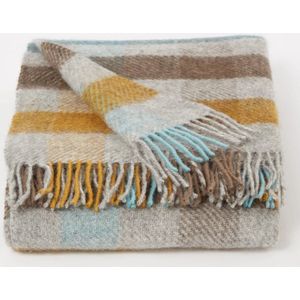 Klippan Gotland - Woonplaid - Wollen plaid - Woondeken - 100% wol -180cm  x 200cm - Multi Turquoise - Grijs Turquoise Bruin Okergeel