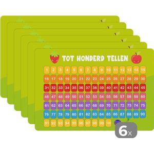 Placemat - Placemats kunststof - Kinderkamer - Educatief - Tellen - Jongens - Meisjes - Kinderen - Groen - 45x30 cm - 6 stuks - Hittebestendig - Anti-Slip - Onderlegger - Afneembaar
