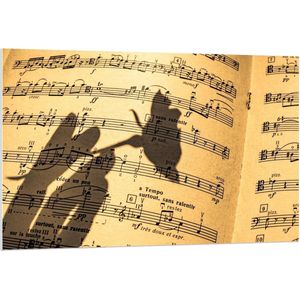 Forex - Muziekbladen met Schaduw van Hand met Roos - 120x80cm Foto op Forex