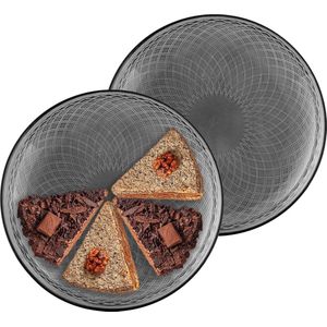 Serviesset van 2 taartplateaus, serveerschaal, pizzabord, taartbord, glasplaat, dessertborden, kleurrijk, Ø 30 cm, geometrisch patroon