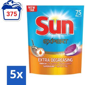 Sun Expert - All-in-1 - Vaatwastabletten - Extra Ontvettend - 75 Tabletten - Bulkverpakking - 5 stuks