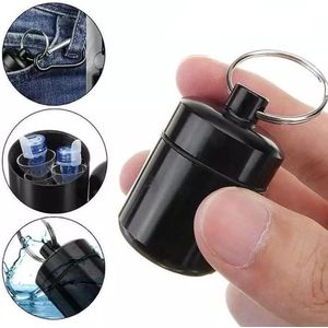 Pillendoosje Met Sleutelring I Pillendoos I Medicijn doosje I Pil Box I Pillenkoker I Sleutelbos | Waterdicht I Aluminiumlegering I Zwart