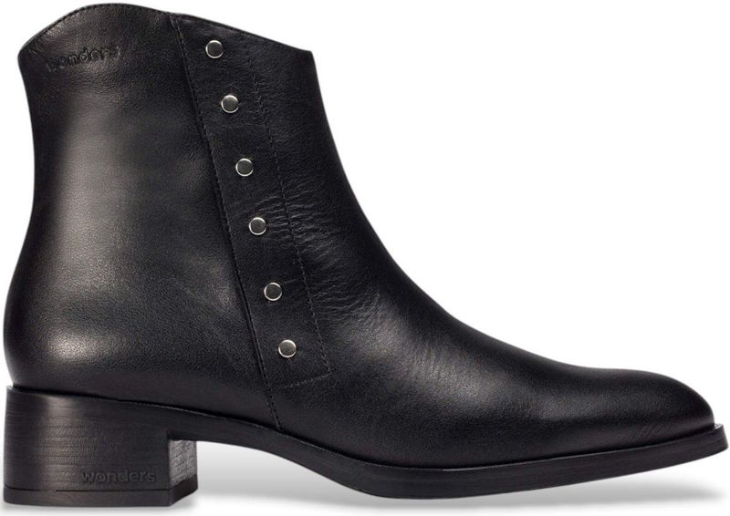 Wonders - D-1807 - Leren Enkellaarsjes - Zwart - Casual