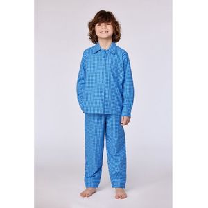 Woody pyjama jongens/heren doorknoop - blauw geruit - 252-10-QWA-W/953 - maat 152