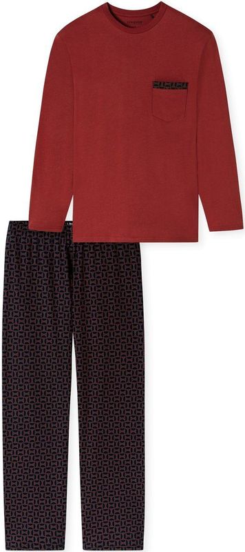 Schiesser Heren pyjama lange nachtkleding set pyjamaset, donkerrood 180262, 25