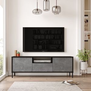 Emob- TV Meubel Modern TV-meubel | Melamine coating | Metalen poten | Meerdere planken | Aan de muur te bevestigen | Zilver Zwart - 140cm - Grijs