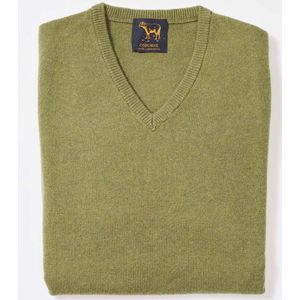 Osborne Knitwear Trui met V hals - Sweater heren in Lamswol - Pullover Heren - Green Bean - L