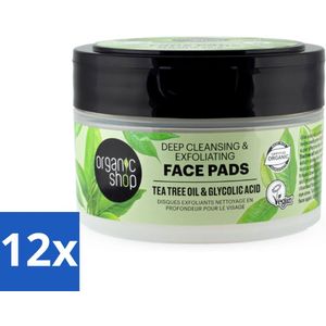 12 x Organic Shop - Face Pads Deep Cleansing - Verfrissend en Reinigen - 20 Pads - Gezichtsreiniging - Tea Tree Olie - Glycolzuur - Diepe Reiniging - Poriën Verstopt