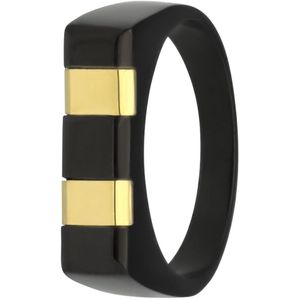 Lucardi Heren Goldplated ring streep zwart - Ring - Cadeau - Vaderdag - Staal - Zwart