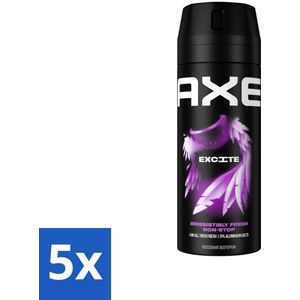 5 x Axe Deodorant Bodyspray Excite 150 ml - Deodorant - Bodyspray - Geur - Kokosnoot - Zwarte Peper