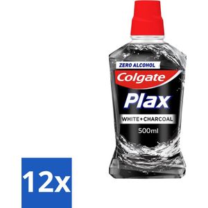 Colgate Plax - Zonder Alcohol - Mondwater - Wit + Houtskool - 500 ml - Voordeelverpakking - 12 stuks
